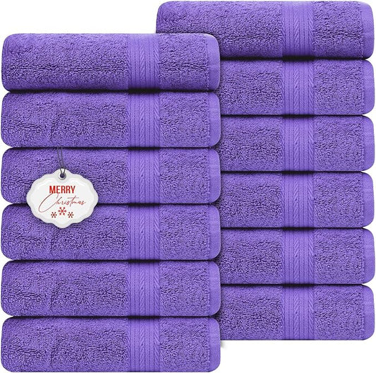 Ample Decor Hand Towel 18 X 28 Inch Pack of 12 600 GSM 100% Cotton, Oeko Tex Certified Soft Absorbent Thick Durable Premium Quality, for Hotel, Bathroom, Spa, Gym - Machine Washable - Purple