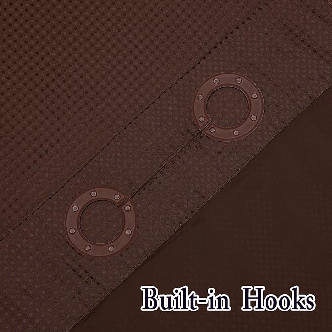 Gibelle Long Shower Curtain 72x80, Waffle Weave Bathroom Shower Curtain with Snap-in Fabric Liner Set, No Hooks Needed, Hotel Style with Mesh Top Window, Brown
