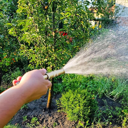 Lengthened Rod Garden Hose Nozzle Heavy Duty High Pressure Water Sprayer for Garden Spray Patio Outdoor Washer Pet Shower Car Wash attachment (Brass)