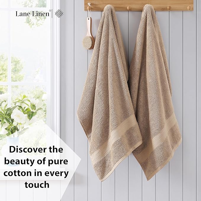 LANE LINEN 100% Natural Cotton Bath Sheets 2 Pack (35"x66") - Ring Spun Tech Extra Large Towel Sets - Quick Dry, Soft & Absorbent Oversized Shower Towels - Holds Well After Multiple Washes - Taupe