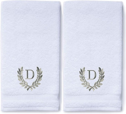 Decorative and Monogrammed Hand Towels for Bathroom Kitchen Makeup | Personalized Gift for Wedding-Bridal | Roman Font Custom Luxury Turkish Towel | Spa Collection, Oversized, 16 X 30 Inch, Set of 2