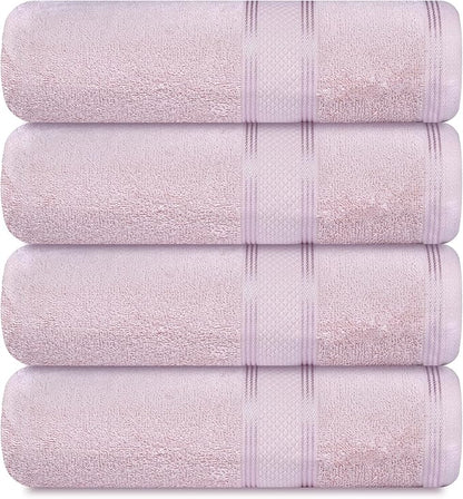 Casa Lino Blush Pink Bath Towels Set of 4 (54" x 27") - Large Bathroom Towel Set - 100% Cotton Towels for Bathroom - Highly Absorbent & Quick Dry Bath Towel Multipack - New Apartment Essentials