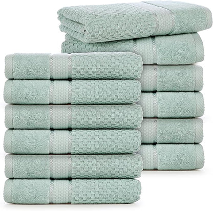 Ample Decor 100% Cotton Hand Towel for Kitchen Set of 12 Mint Green, Premium Quality for Bathroom, Hotel, Spa, Gym, Kitchen - 18 X 28 Inch - Mulaayam Collection