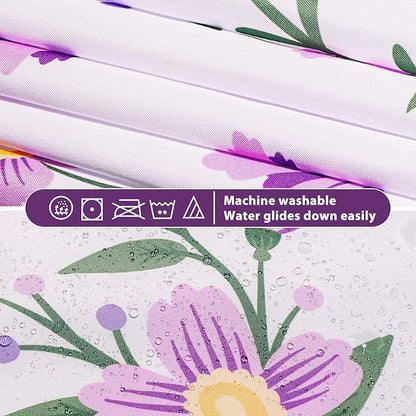 Lagute SnapHook Floral Shower Curtain with Snap-in Liner for Bathroom| No Hook Needed| Mesh Top Window| Machine Washable| Hotel Grade| 71Wx74L，Purple Bouquet