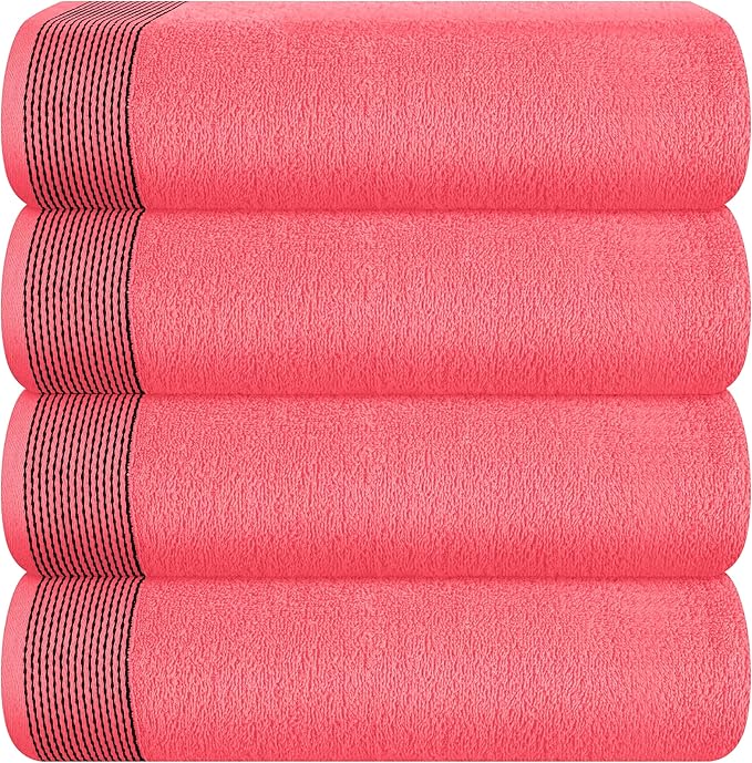 Belizzi Home Ultra Soft 4 Pack Oversized Bath Towel Set 27x54 inches, 100% Cotton Bath Towels, Highly Absorbant Compact Quickdry & Lightweight Towel, Ideal for Gym Travel Camp Pool - Coral Orange