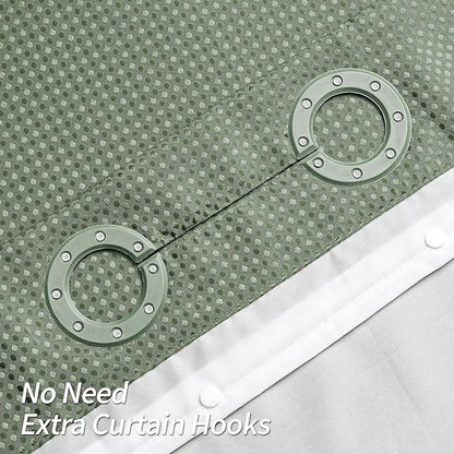 MitoVilla No Hooks Needed Extra Long Shower Curtain Liner Set, Sage Green 86 inch XL Waffle Fabric Shower Curtains Set with Snap-in Liner for Luxury Hotel Grade & Spa-Like Bathroom Decor