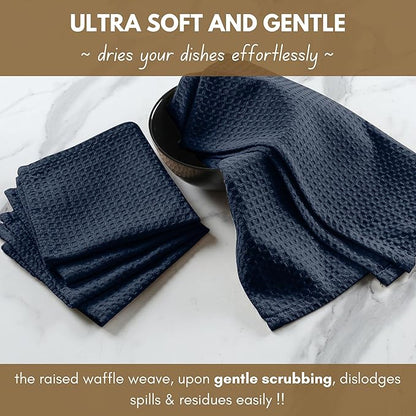 Native Fab Cotton Kitchen Towel with Hanging Loop 16x26 inches, 6-Pack, Waffle Weave Kitchen Towels for Cleaning Drying, Washcloths Soft & Absorbent Cloth Rags, Bar Towel, Dish Cloth, Navy