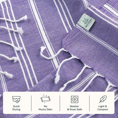 WETCAT Turkish Hand Towels with Hanging Loop, Set of 2 (20" x 30") 100% Turkish Cotton, Pre-Washed, Quick Drying, for Kitchen or Bathroom - Dark Purple