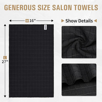 HOMERHYME Salon Towels, 12 Pack Black Hand Towels for Bathroom, 16 by 27 Inches Bulk Quick Dry Absorbent Microfiber Hair Towel, Bathroom Towels for Gym Spa Barber Pedicure Makeup & Beauty