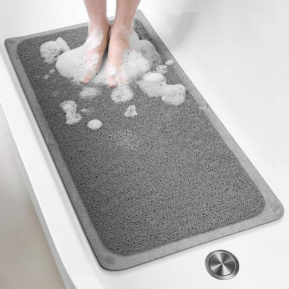 Mecko Non-Slip Shower Mat, Anti-Slip Bath Mat with Suction Cups – Quick-Drying Loofah Texture for Tub with for Indoor and Outdoor Use, Bathtubs and Wet Areas (Grey, 16"x40")