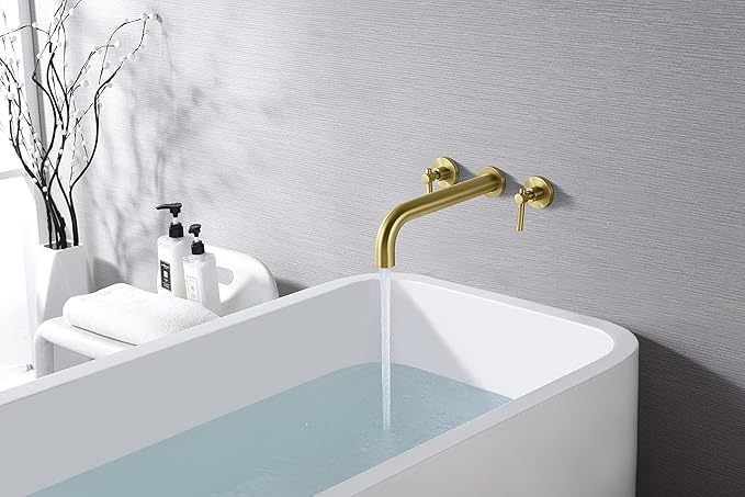 SUMERAIN Bathroom Wall Mounted Tub Filler Faucet Brushed Gold Bathtub Faucet Set with Brass Rough in Valve