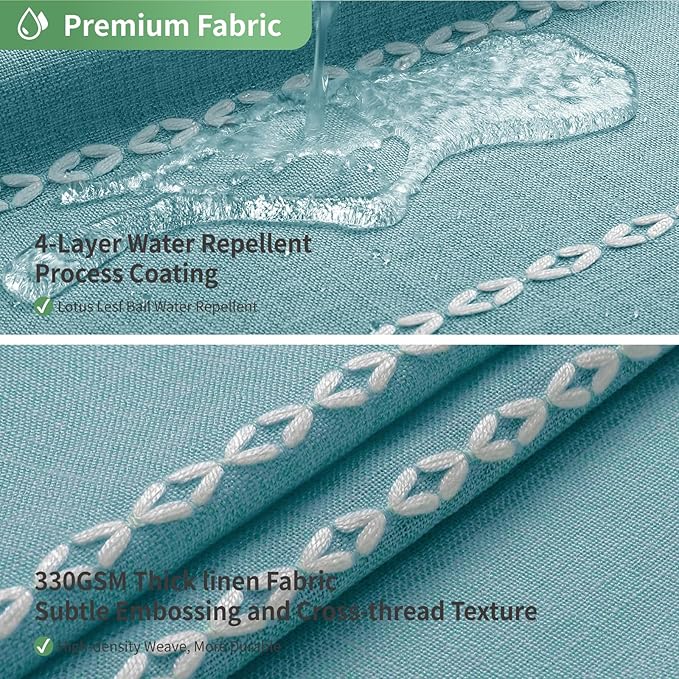 No Hook Long Shower Curtain Set with Snap-in Fabric Liner,Linen Textured Thick Striped Fabric with Tassels,Boho Farmhouse Rustic Luxury Bathroom Curtain,Water-Repellent,Teal,71x80