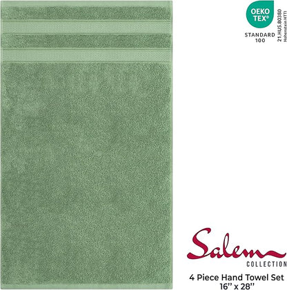 American Soft Linen Salem 100% Cotton Turkish 4 Piece Hand Towels for Bathroom, 600 GSM Soft Absorbent Quickdry Hand Face Towel Set, Sage Green