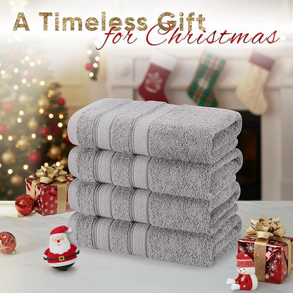 American Soft Linen Salem 100% Cotton Turkish 4 Piece Hand Towels for Bathroom, 600 GSM Soft Absorbent Quickdry Hand Face Towel Set, Cool Grey