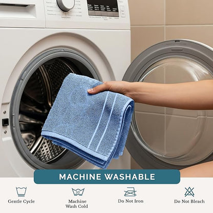 Casa Platino 100% Cotton Wash Cloths 12 Pack - Spa & Salon Quality - Ring Spun Cotton Face Cloths- Soft & Absorbent Washcloths for Shower, Home, Kitchen - Fingertip Towels - 13"x13", Cerulean Blue