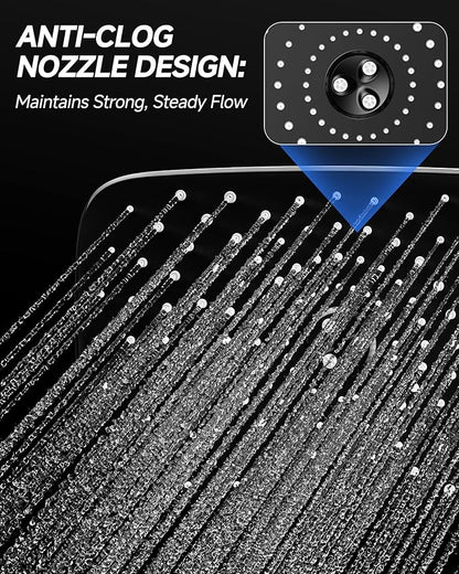 Veken 11.8" Black Rain Shower Head, Rectangular Rainfall Showerheads with 11" Stainless Steel Exension Arm, Height & Angle Decor Adjustable, High Pressure Shower Heads, Bathroom Accessories