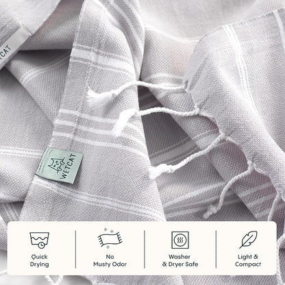 WETCAT Turkish Hand Towels with Hanging Loop, Set of 2 (20" x 30") 100% Turkish Cotton, Pre-Washed, Quick Drying, for Kitchen or Bathroom - Light Grey