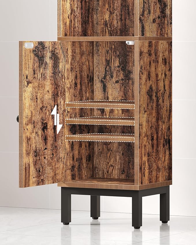 Bathroom Storage Cabinet, Small Corner Floor Cabinet with Door and Shelves, Narrow Toilet Paper Holder, Bathroom Organizer with Adjustable Shelf, for Small Spaces, Rustic Brown BC38201BV1