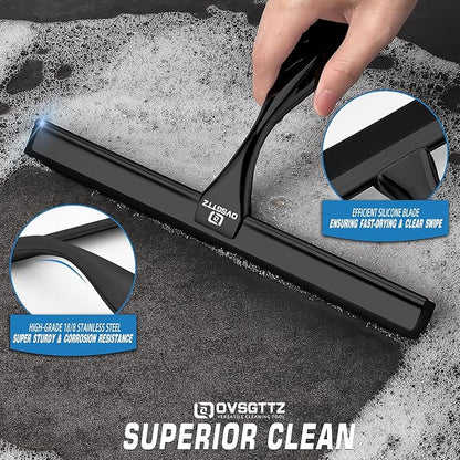 Shower Squeegee for Glass Door with 3 Adhesive Hook, Household Window & Stainless Steel Glass Cleaning Squeegee for Bathroom, Mirrors, Tiles and Car, 10 Inches, Clear, Black