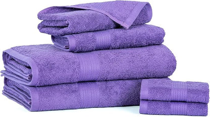 Ample Decor 100% Cotton Luxury 6 Piece Towels Set, 2 Bath Towels, 2 Hand Towels, 2 Wash Cloths for Bathroom - Purple Towel Sets