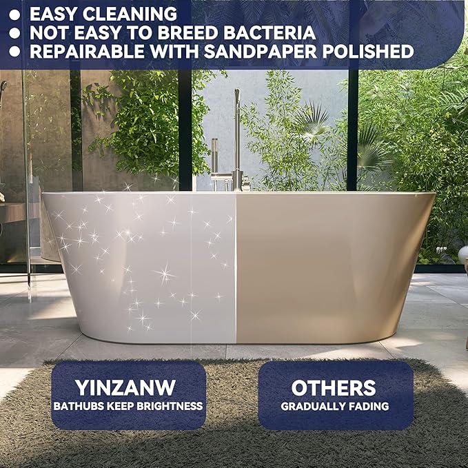 64" Acrylic Free Standing Tub, Stand Alone Tub, Freestanding Bathtub, Soaking Bathtub, cUPC Certified, LT(Glossy White)