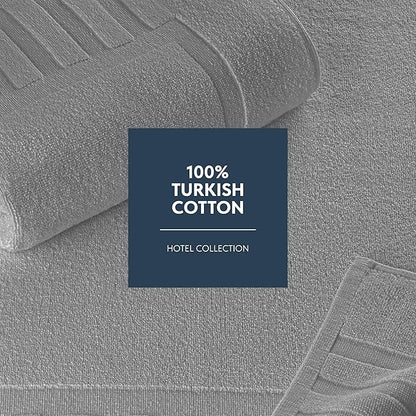 White Classic Luxury Bath Mat Floor Towel Set - Absorbent Cotton Hotel Spa Shower/Bathtub Mats [Not a Bathroom Rug] 22"x34" | 2 Pack | Light Grey