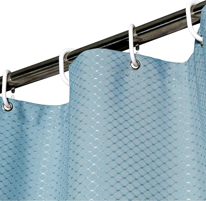 AooHome Extra Long 72x86 Inch Shower Curtain, Fabric Heavy Weight Waffle Weave Design Bathroom Curtain with Hooks, Weighted Hem, Water Repellent, Light Blue