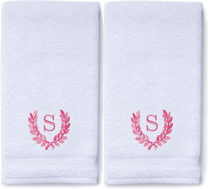 Decorative and Monogrammed Hand Towels for Bathroom Kitchen Makeup | Personalized Gift for Wedding-Bridal | Roman Font Custom Luxury Turkish Towel | Spa Collection, Oversized, 16 X 30 Inch, Set of 2