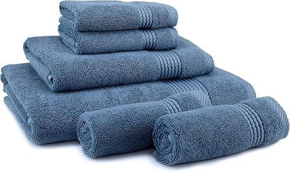 EastNBlue Lara Premium Bath Towel Set 6 Piece - Soft & Highly Absorbent Bathroom Towel Set, 100% Luxury Turkish Cotton, Flannel Bath Towels, 1 Bath Towel, 1 Hand Towel, 4 Washcloths - Navy Blue