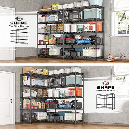REIBII 72.8" W Storage Shelves Load 1600LBS, 5 Tier Metal Shelving Unit Wire Shelving for Storage Rack Heavy Duty Metal Shelves for Garage Pantry Kitchen, 17.7" D x 72.8" W x 70.9" H