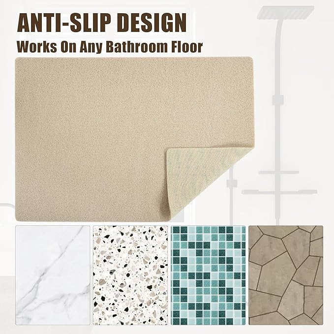 HOMBYS 58 x 32 Extra Large Shower Mat for Shower Stall Tub, Non Slip Bath Mat Bathroom Accessories, PVC Loofah Mats for Shower and Bathroom, Quick Drying, (Khaki, 58"x32")