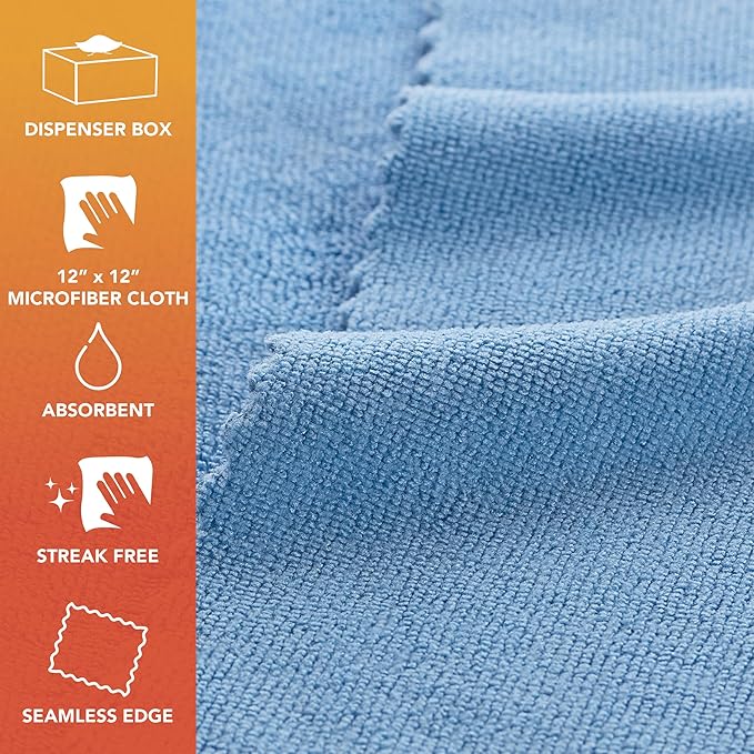 Arkwright Smart Rags in Box - (Pack of 50) Lint Free Microfiber Cleaning Cloth, Scratch & Streak-Free, Dispensable Wash Towels for Cars, Window Glass, and Auto Shop, 12 x 12 in, Blue