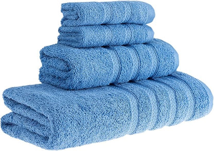 HALLEY Turkish Towels Set (4 Pieces) 650 GSM Highly Absorbent Super Soft 100% Cotton - 1 Bath Towel 1 Hand Towel 2 Washcloths (Blue)
