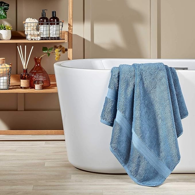 Christy Renaissance 4 Piece Blue Towel Set | 100% Egyptian Cotton | Luxury Bathroom Towels | Soft and Super Absorbent | 675 GSM | 2 Bath Sheet 2 Hand | Denim