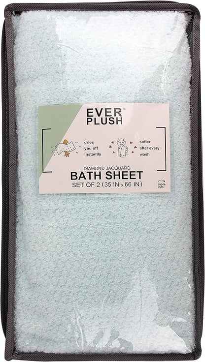 Everplush Diamond Jacquard Bath Sheet 2 Pack in Hushed Green