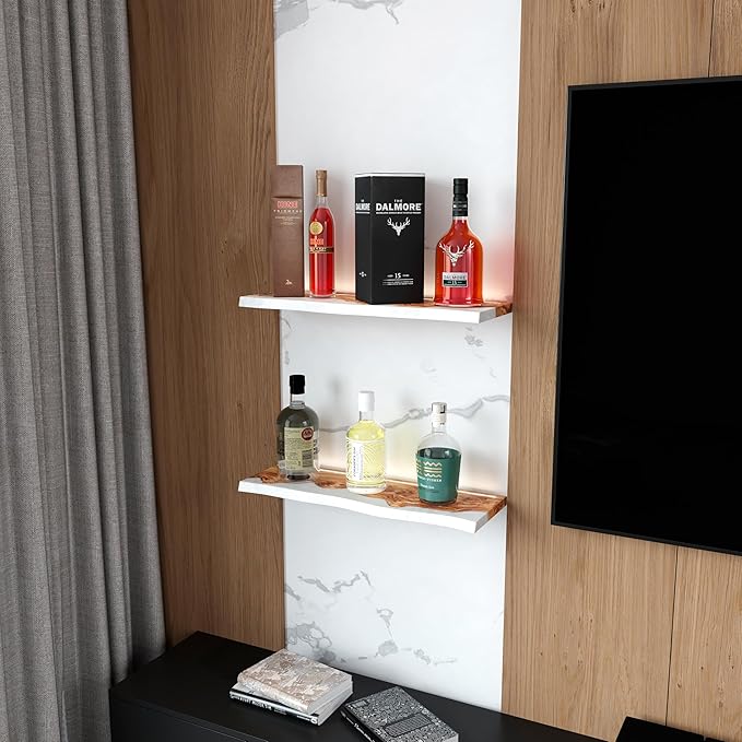 RWA Straight Edge Floating Shelf – Unique Wood Floating Shelf for Wall Decor, Living Room, Bedroom, or Bathroom – Sleek Decorative Wall Shelves for Home & Office (Straight/White, Medium - 16x6)