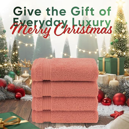 American Veteran Towel, Hand Towels for Bathroom Set of 4, 100% Cotton Turkish Hand Towel Sets, Soft Hand Face Towels, Coral Hand Towels