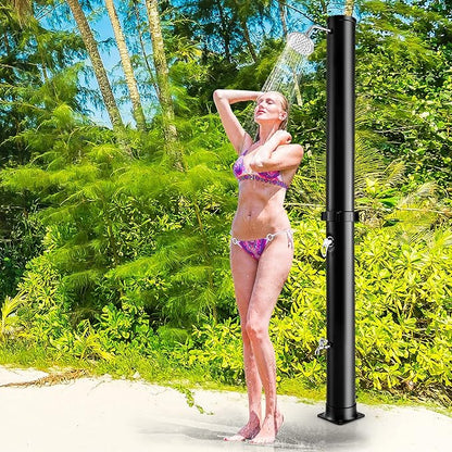 Giantex 7.2 FT 10 Gallon 2-Section Solar-Heated Outdoor Shower, Pool Shower W/Free-Rotating Shower Head, Foot Tap Spigot, Faucet, Temperature and Pressure Adjustment for Backyard, Garden, Beach Spa