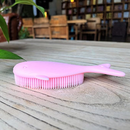 Premium Sensory Brushes for Kids or Autism,Soft Silicone Body Scrubber,2 in 1 Sensory Room Occupational Therapy,Silicone Loofah,Pets Shower Brush Bath Brush Shampoo Brush(Whale-Pink)