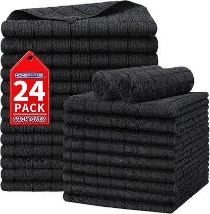 HOMERHYME Salon Towels, 24 Pack Black Hand Towels for Bathroom, 16 x 27 Inches Bulk Quick Dry Absorbent Microfiber Hair Towel, Bathroom Towels for Gym Spa Barber Pedicure Makeup & Beauty