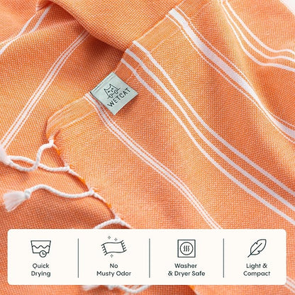 WETCAT Turkish Hand Towels with Hanging Loop, Set of 2 (20" x 30") 100% Turkish Cotton, Pre-Washed, Quick Drying, for Kitchen or Bathroom - Orange