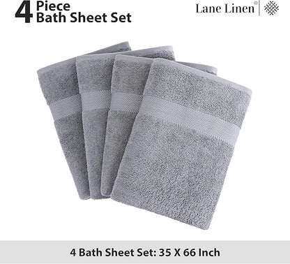 LANE LINEN 100% Pure Cotton Bath Sheets Set of 4 (35"x66") - Ring Spun, Ultra Soft, Skin Friendly & Highly Absorbent Extra Large Towel - Multipurpose Premium Hotel Quality Bathroom Towels - Space Grey