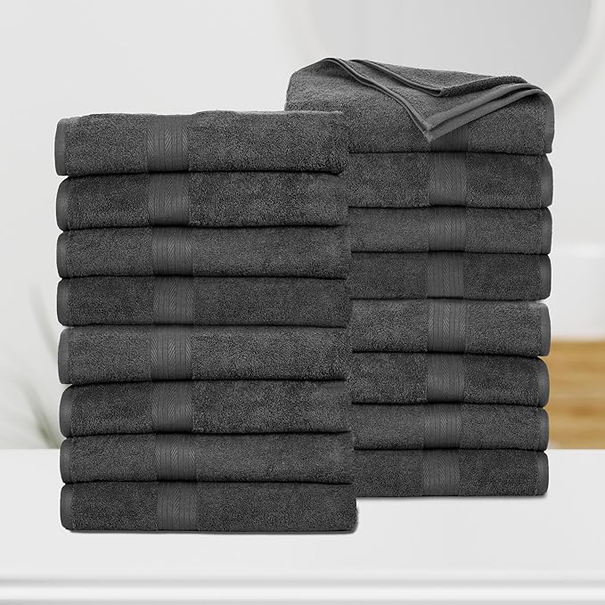 Ample Decor Bath Towels Pack of 16 600 GSM 100% Cotton, Absorbent Soft Premium Quality Machine Washable, Oeko Tex Certified, for Bathroom, Hotel, Spa, Gym, Kitchen - Grey - 30 X 54 Inch