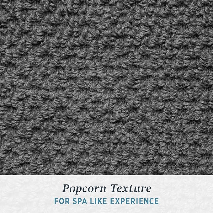 Welhome Franklin 100% Cotton Popcorn Textured Towel Set - 4 Pack Bath Towels, 600 GSM, Soft & Plush, Charcoal