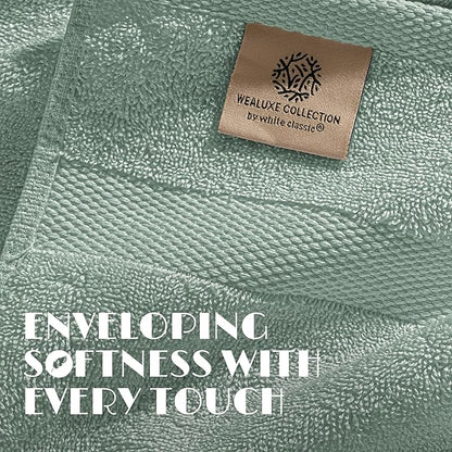 White Classic Green Bath Towels 27x54 Inch, Cotton Towel Set for Bathroom, Hotel, Gym, Spa, Soft Extra Absorbent Quick Dry 4 Pack