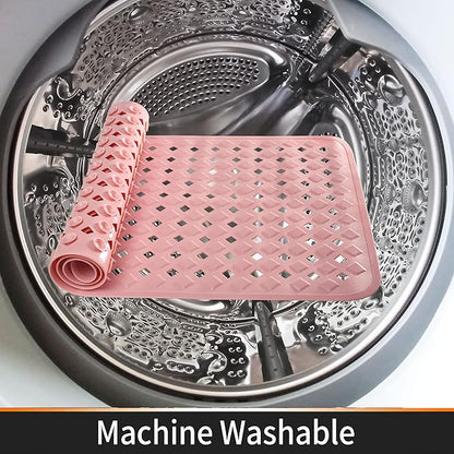 Yimobra Non Slip Bath Mat, Super Strong Suction Cups,34.5"x15.5"Long Tub Mat with Drain Holes, Machine Washable Fast Draining Shower Mats, Bathroom Essentials,Pink