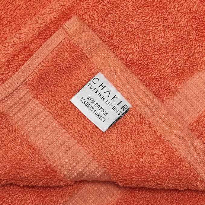 Chakir Turkish Linens 100% Cotton Premium Turkish Towels for Bathroom, 2 Large Bath Towels, 2 Hand Towels, 2 Washcloths (6-Piece Towel Set, Coral)