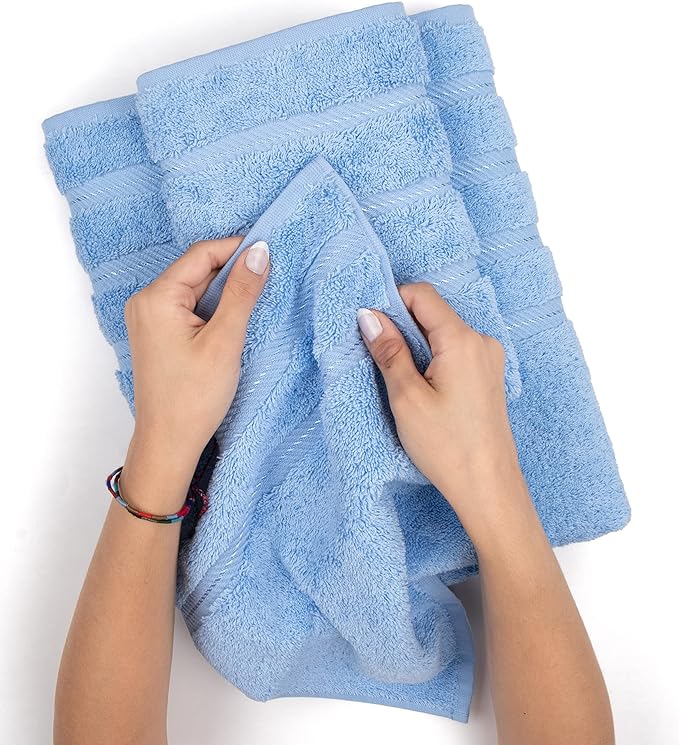 American Soft Linen Luxury 4 Piece Bath Towel Set, 600 GSM 100% Cotton Turkish Bath Towels for Bathroom, 27x54 in Large Bathroom Shower Towels, Sky Blue