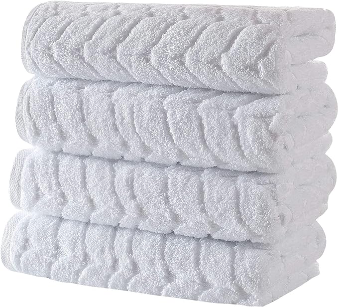 BAGNO MILANO Turkish Bath Towels, Soft Plush Jacquard Luxury Bath Towels, Quick Dry Towel Set (White, 4 Pcs Hand Towel Set)