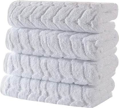 BAGNO MILANO Turkish Bath Towels, Soft Plush Jacquard Luxury Bath Towels, Quick Dry Towel Set (White, 4 Pcs Hand Towel Set)